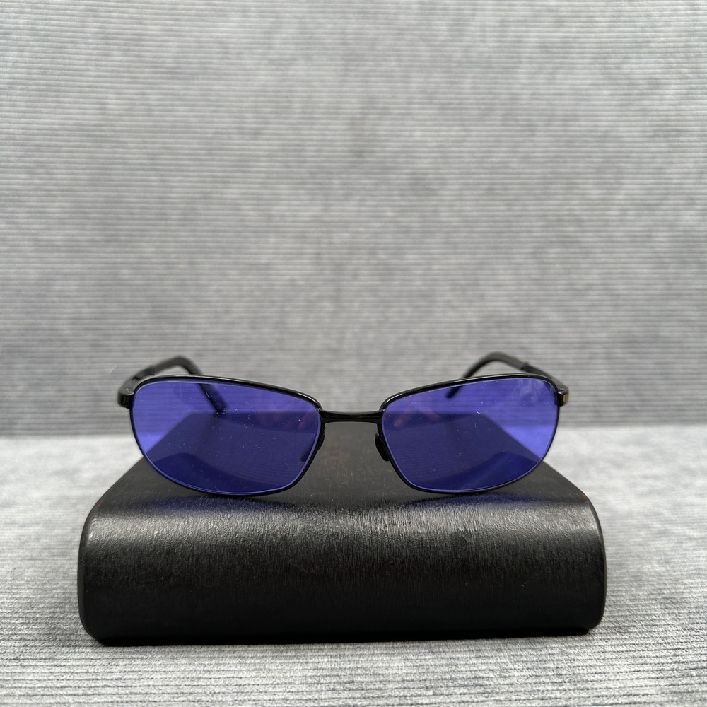 Aviator Style Y2k Glasses Blue Lenses Black Metal Frames Oval Pilot